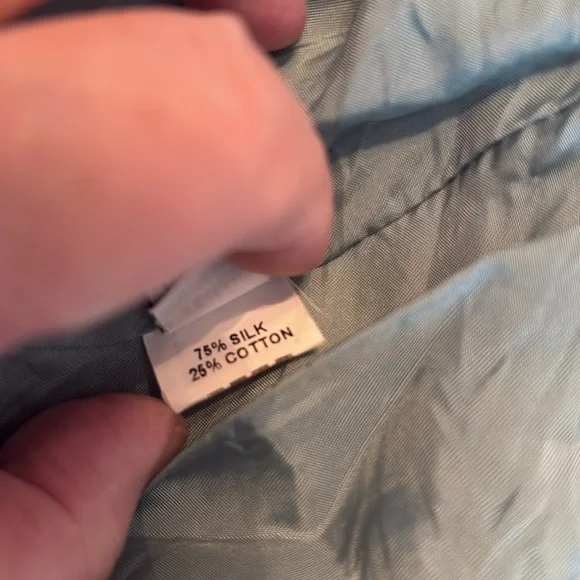 Helen Cherry Silk Dress Blue Brown Floral Side Slit Size 12 - Picture 11 of 13